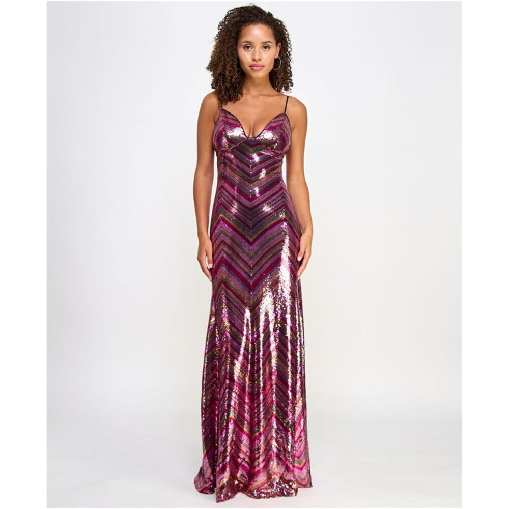 VIOLET WEEKEND Womens Chevron Sequin Fit & Flare Dress, Multicoloured, Junior...